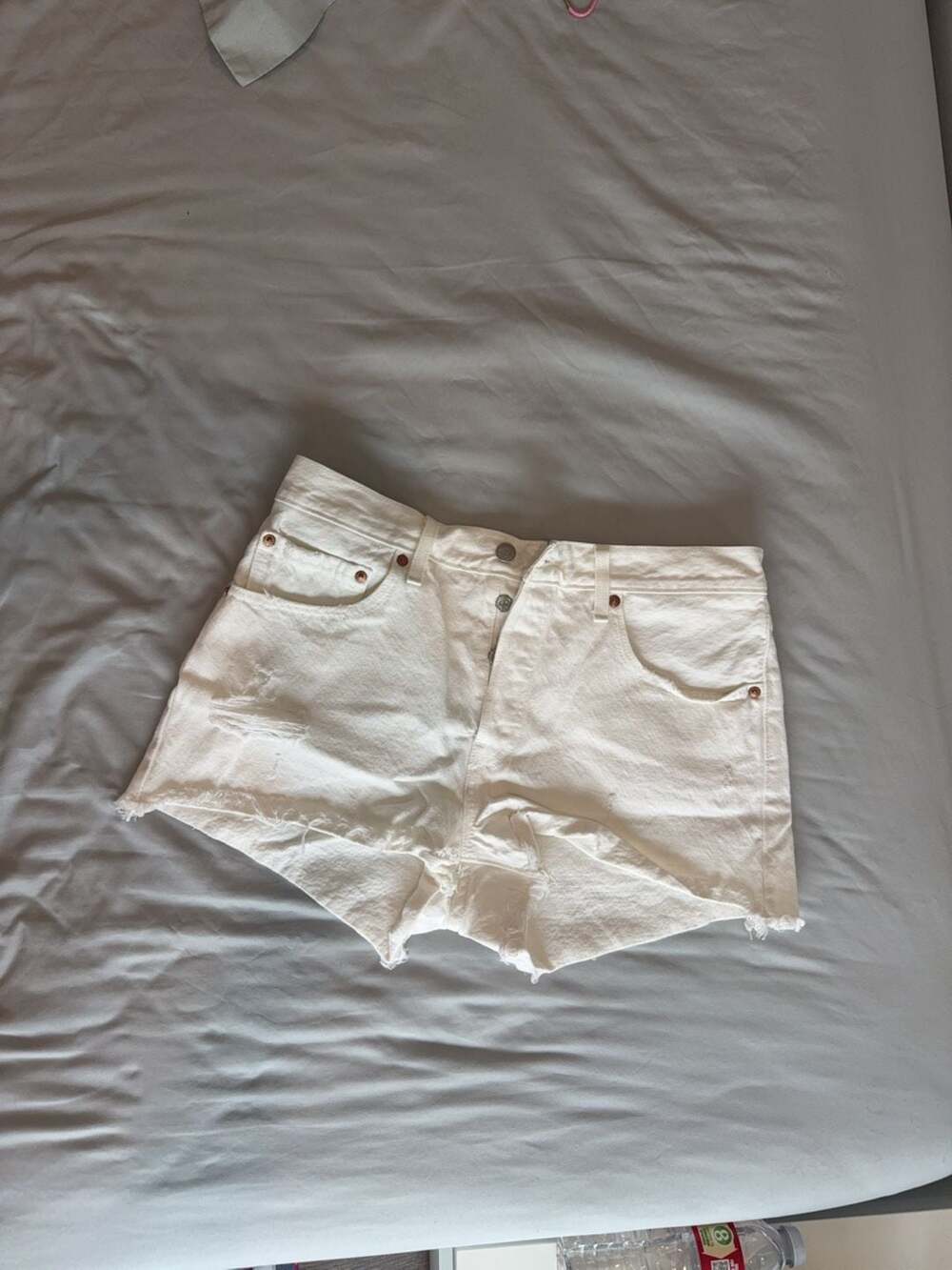 Levi's 501 Original White Distressed Denim Cutoff Shorts